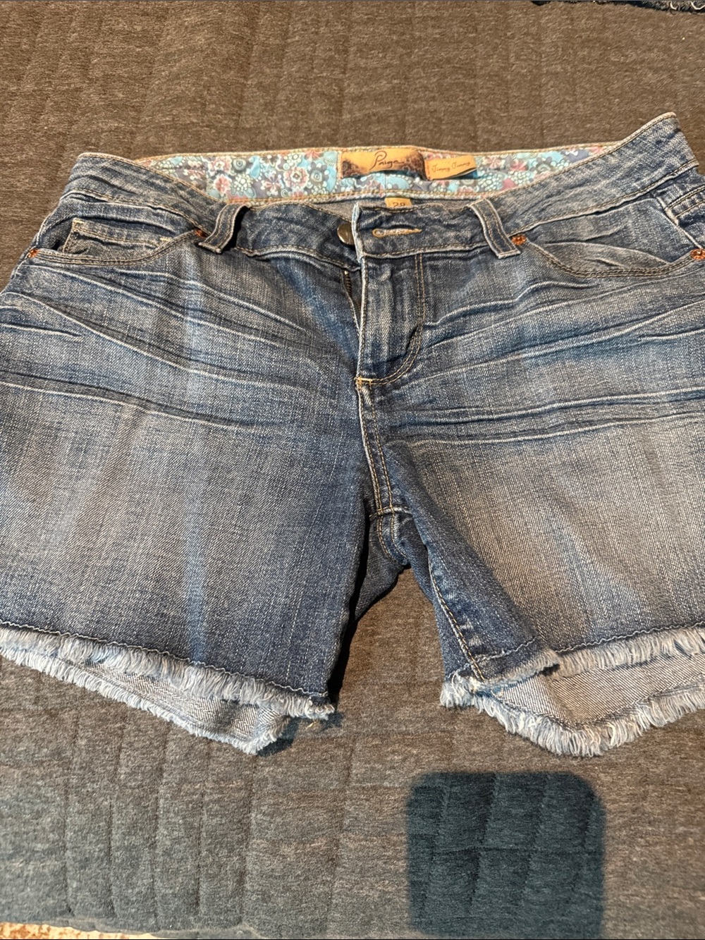 PAIGE Jimmy Jimmy Short Women's Blue Distressed Denim Cutoff Shorts
